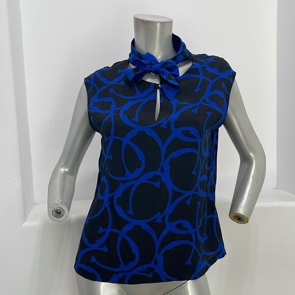 Etienne Aigner Tops - Étienne Aigner Sleeveless Silk Blouse Top Blue Black  Size Various